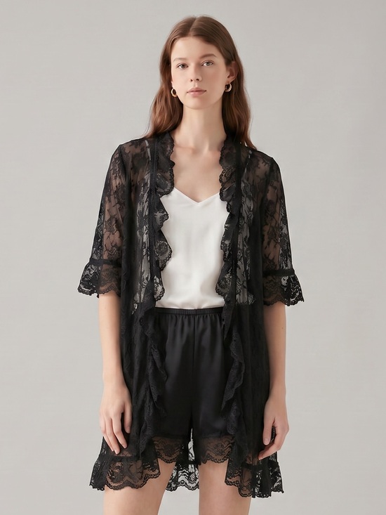 Radcliff Other - Vintage Radcliff Black Lace Kimono Robe Whimsygoth. Intimates. Fairy. Sheer. S